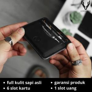 Leaderbag Dompet Kartu Dan Uang Kulit Sapi Asli Pria Wanita Hitam Premium Card Holder Tipis Branded