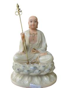 Tượng địa tạng vương bồ tát bằng đá cao 30cm cầm tích trượng ngồi tòa sen