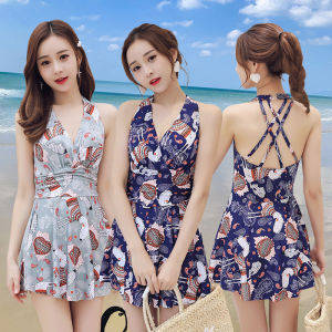 One Piece Swimsuit for Women Covering the Flesh Conservative Skirt Style Slimming and Gathering Hot Spring Swimsuit Summer Vacation Swimsuit
