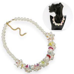 Ririn Colorful Flowery Necklace Kalung Bunga Hijab Friendly Warna Warni Pearl Mutiara Kalung Pesta Wanita Kondangan