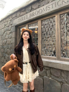A Sweet Peach Yikett Houston Block Short Leather Jacket Female Small Man Spring & Fall Fancy Tops