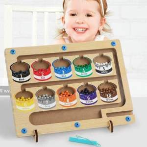 Bảng nam châm từ tính 55 hạt. Trò chơi di chuyển bi và phân biệt màu sắc. Bảng gỗ MONTESSORI phân biệt màu sắc và số đếm cho bé phát triển vận động tinh phát triển trí não