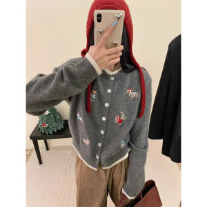 Áo Len Cardigan Dệt Kim Tay Dài Cổ Tròn Họa Tiết Hoạt Hình Áo Khoác Ngoài Áo Len Phong Cách Hàn Quốc Mùa Thu Đông Mới Về