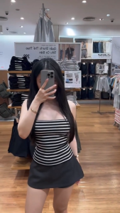 [SIMPLE GIRL] Hoả Tốc Áo Ống Sọc Đen Ôm Body Cotton Mịn Mát Simple Girl