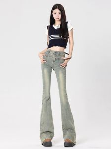 Quần Jeans Ống Loe Retro Cạp Cao 175cm Quần Ống Loe Ống Thẳng Quần Jeans Nữ Thời Trang Mùa Xuân 2024
