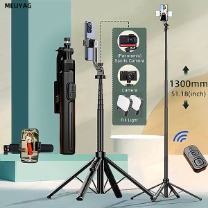 MEUYAG 1.3m Selfie Stick four Tripod Aluminum alloy rod Bluetooth Remote monopod with 1/4 Interface for Phone Camera Vlog