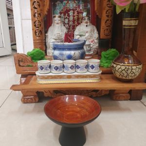 Dĩa có chân đế cao sơn mài cao cấpThanh Bình Lê đựng trái cây  chưng bàn thờ 10x10.5 cm