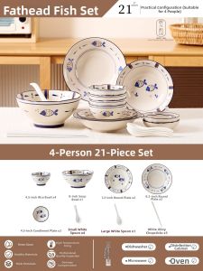 Cute Japanese Style Underglaze Ceramic Dinnerware Set