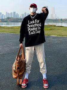 Áo Thun Cotton Nam Tay Dài Dáng Rộng in Chữ Phong Cách Retro Mỹ Thời Trang Thu Đông Thường Ngày in Chuyển Nhiệt