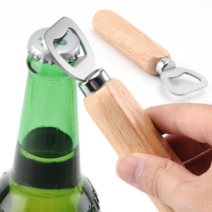 Amoki Wooden Bottle Opener Stainless Steel Can Opener Household Kitchen Bar Tools for Wedding Party Home Restaurant