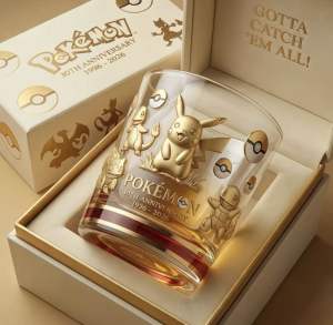 Pokemon / One Piece Design  30th anniversary whiskey glass limited edition