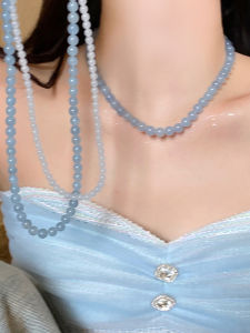 Womens Crystal Aquamarine Necklace 2024 New Style Clavicle Chain High-End Feeling Sweater Bead Strand 4~8mm Fashion Jewelry