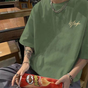 Áo Thun Nam Tay Ngắn Cotton Nguyên Chất Phong Cách Mỹ Cổ Tròn Thường Ngày Mùa Hè 2025 Dáng Rộng in Chữ Tay Lửng