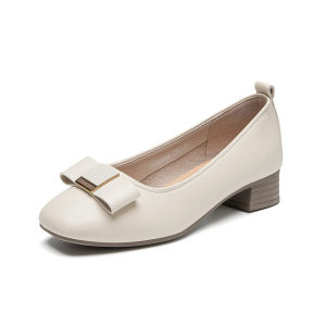 DUSTO | Elegant Bow Block Heel Square Toe Flat Shoe