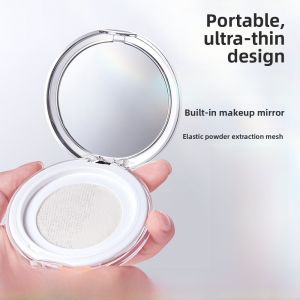 Ultra-Thin Portable Large Capacity Loose Powder Box with Mirror Elastic Net Mini Size Non-Leak Compact Powder Brush Included