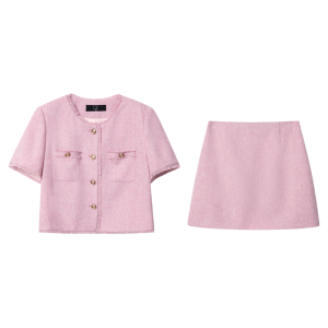 French Style Slim High Waist Short Sleeve Jacket and Skirt Suit