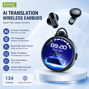 HTC NE71 AI Translator Earbuds Round HD Touch Screen Bluetooth Earphones Long Battery Portable Wireless Headphone Suitable Daily