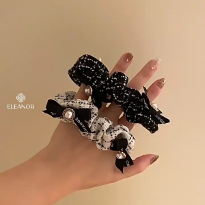 Dây buộc tóc nữ scrunchies Eleanor Accessories caro đính nơ cột tóc sang trọng phụ kiện tóc 10675