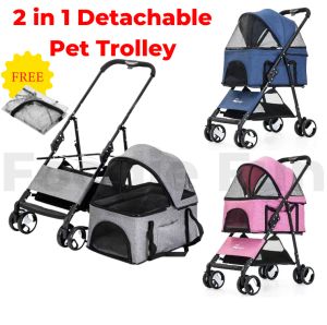 [FREE Rain Cover] 2 in 1 Detachable Foldable Pet Trolley Carrier Stroller Convenient/ Anjing/Kuching Troli