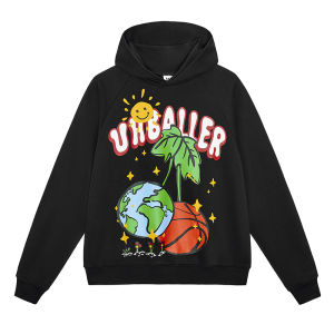 UH Heavyweight Hoodie Sweatshirt Cherry Earth Print Pure Cotton Basketball Sport Casual Overhead Mens Clothing round Neck