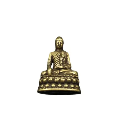 Brass Buddha Miniature: Desktop Decoration Antique-style Brass Buddhist Master Statue Ornament