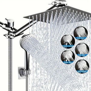 Stainless Steel 8/10 Inch Overhead Showerhead 5 Modes With Extension Arm Multi-function Hand Shower Wall Mounted Showerhead Set