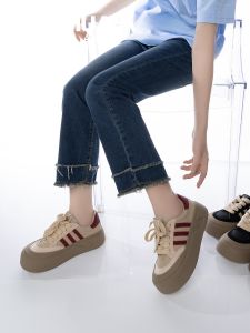 Casual Leather Sport Shoes for Women Thick Bottom White Sneakers Street Style Comfortable Fashionable round Toe Rubber Outsole