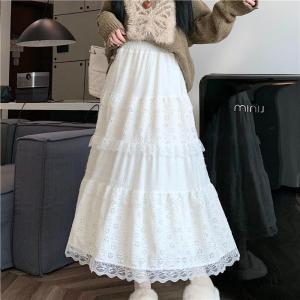 Váy Midi Chữ a Ren Xếp Nếp Cạp Cao Phong Cách Pháp Cho Nữ Mùa Xuân 2025 Màu Trơn Dáng Rộng Thoải Mái