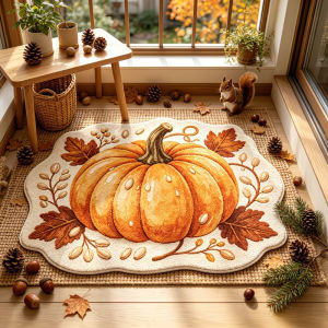 VIKAMA Retro Countryside Rug Autumn Botanical Print Non‑Slip Soft Floor Mat for Bedroom Living Room Home Decor