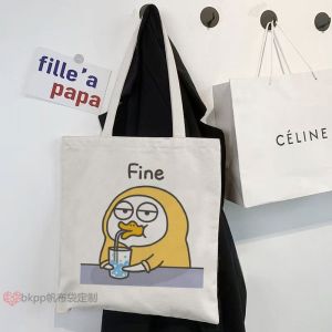 Large Capacity Canvas Bag with Zipper Durable Student Campus Life Print Handbag Fashionable Shoulder Bag for Men And Women