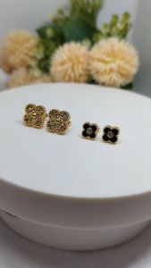 Jewelry Anting Clover Tusuk Titanium Zirkon Semanggi Berdaun Empat Wanita Korea Lapis Emas Anti Karat Asli Zirkon Anting Aksesoris Fashion Stud Earrings