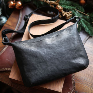 Zoyett Original Japanese Style Minimalist Mens Single Shoulder Slant Crossbody Bag Top Grain Cowhide Tanned Leather Commuting Casual Bag