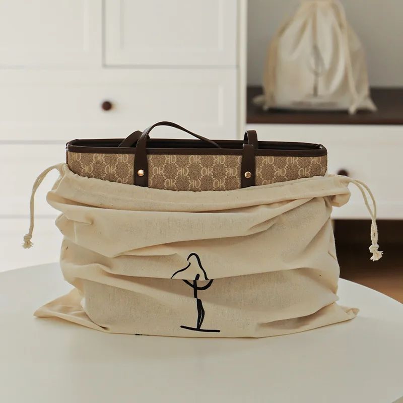 Saco de armazenamento com cordão em algodão puro, bolsa multifuncional para bagagem de viagem, organizador de objetos diversos para casa à prova de poeira.
_voghion.com