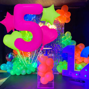 Neon fluorescent digital balloon set 1-9 five pointed star heart-shaped balloons for birthday and graduation season decoration