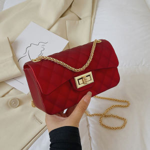 Fashionable Mini Jelly Crossbody Bag Womens Summer New Style Single Shoulder Satchel Bag Popular Chain Lock Buckle Soft PVC