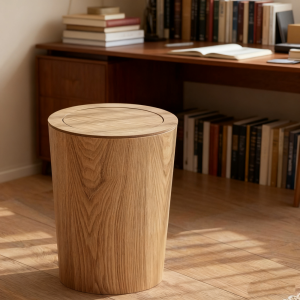 Wood Grain shaking lid Trash Can Waste Bin Home Bathroom Garbage Can Garbage Container for Entryway Toilet Office Powder Room Study Room