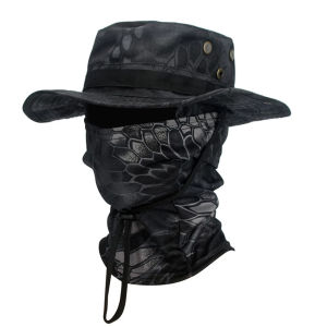 【Chinatera】Men Round Brim Hat Foldable Balaclava Sun Hat Wear Resist Wide Brim Boonie Hat for Beach Hiking Walking Camping Picnic