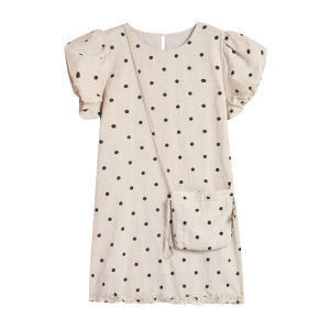 BY IHAPPY | Đầm A-line Tay Ngắn Chấm Bi Pha Tencel và Linen Mẫu Mới