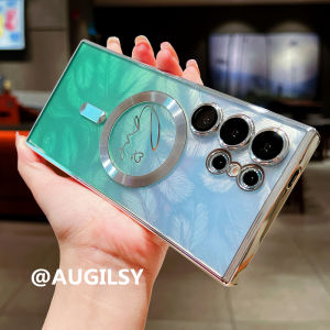 Luxurious Gradient Feathers Magnetic Absorption Phone Case for Samsung S24FE S25 plus Soft Protective Cover with Lens Film for Women