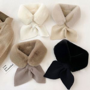 LOCATION STRENGTHEN81LO2 Solid Color Windproof Autumn Winter Faux Fur Rabbit Thicken Warm Knitted Wool Scarf Neck Guard Scarves