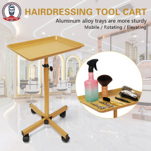 BarberTop Rolling Cart Tray Height Adjustable Stainless Steel Trolley Stand Salon Medical SPA Clinic Service Cart Storage Golden