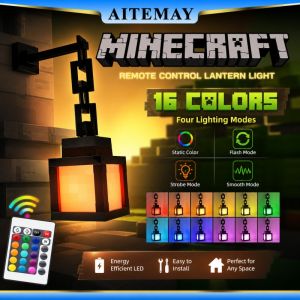 Aitemay 2PCS Minecraft Pixel Candle Lantern - 16-Color LED Night Light with Remote & USB Charging Car Decoration Holiday Gift for Bedroom Desk Decor