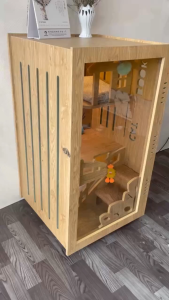 CSN03- CHUỒNG MÈO GỖ RÁP SẴN PHÙ HỢP CHO 1-2 BÉ MÈO TÍCH HỢP QUẠT ĐÈN LED BÀN CÀO  BÁNH XE CÓ KHÓA CỬA MECA TRONG SUỐT- THƯƠNG HIỆU ROYAL CAT