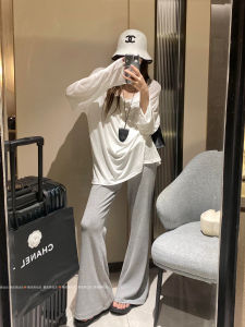 Long Knitted Floor-Length Pants Low Waist Bell Bottoms Draping Sensation Elastic Waist for Taller Women 175cm plus Size