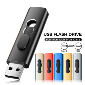 Jaster | 2-in-1 Type-C USB Flash Drive 64GB Suitable for Mobile Phones Computers Push-Pull Metal Pen Drive Business Gifts Memory Stick