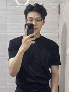 Black Cotton Half Sleeve T-Shirt Mens Summer Fashionable Cleanfit Shoulder Width Pure Cotton Breathable round Neck Top