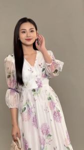 [Voucher 15% MOV 199K cap 100K Đầm HeraDG dáng xòe nhẹ nhàng thiết kế tay lỡ rút nhún họa tiết hoa cẩm tú cầu chất tơ xước cao cấp SDPBD2023