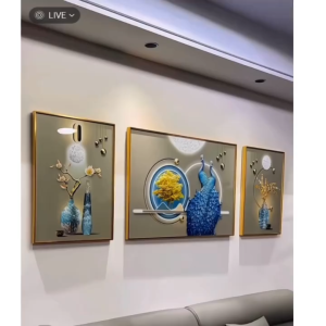 Bộ 3 tranh treo phòng khách công phú quý phong thuỷ ý nghĩa của sự giàu có và thịnh vượng decor tranh tráng gương 3D
