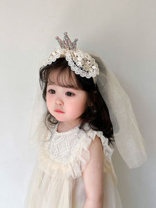Princess Crown Hairband for Girls Birthday Party Lace Sequins Performance Veil Childrens Accessories Korean Style Headwear