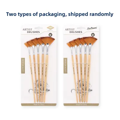 Hand-Painted Nylon Fan Brush Set of 5 Wooden Handle Fish Tail Fan Brush Oil Painting Brushes Watercolor Brushes Art Supplies